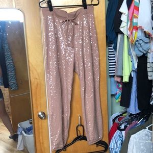NWT M beige sequin Express jogger sweatpants